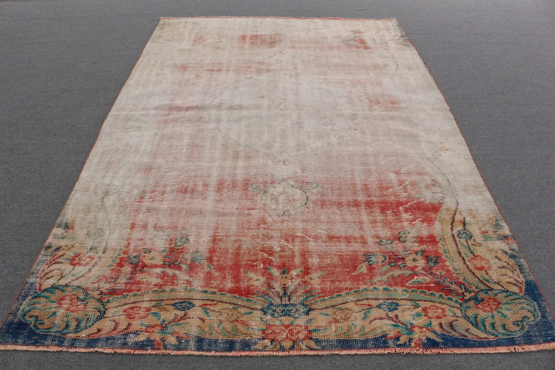 Türkischer Vintage-Teppich, 6,2 x 9,5 Fuß großer Teppich, rot-blauer Orientteppich - 1