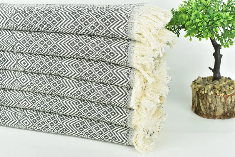 70x40 Cotton Diamond Towel, Hammam towel, Lightweight towel, Absorbent towel, Fringed Turkish towel for poolside, Personalized Gift For Him - 3