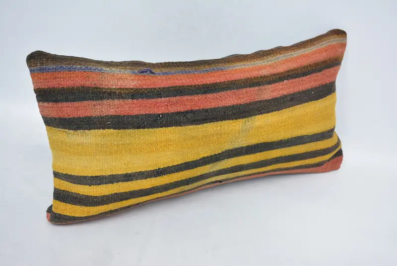 Pastel Cushion, Turkish Kilim Pillow, Pillow Sham, Antique Pillows, 12x24 Yellow Cushion Case, Ethnical Kilim Rug Pillow - 3