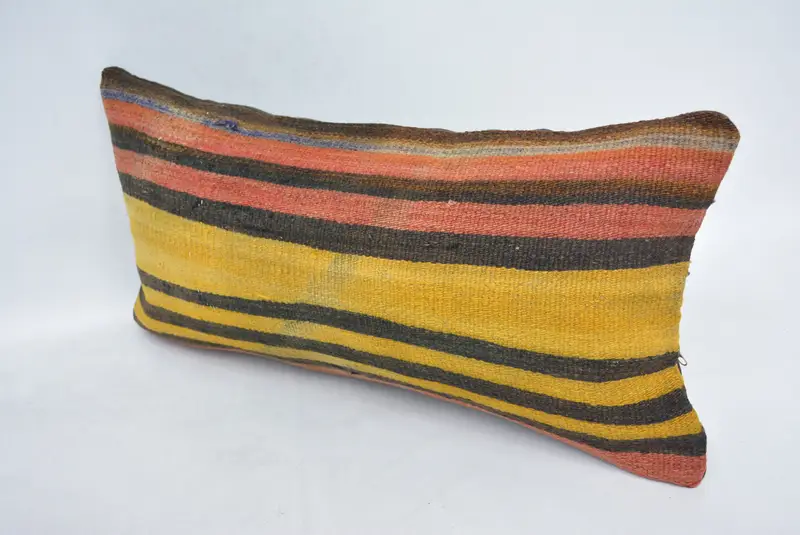 Pastel Cushion, Turkish Kilim Pillow, Pillow Sham, Antique Pillows, 12x24 Yellow Cushion Case, Ethnical Kilim Rug Pillow - 4