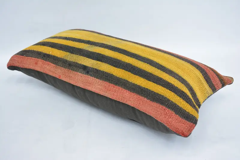 Pastel Cushion, Turkish Kilim Pillow, Pillow Sham, Antique Pillows, 12x24 Yellow Cushion Case, Ethnical Kilim Rug Pillow - 6
