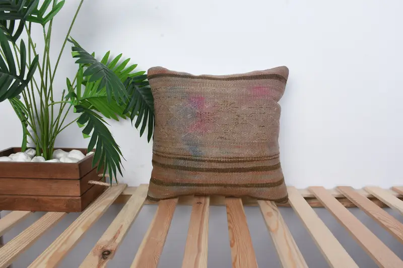 Kilim Pillow Cover, Boho Throw Pillow Case, 16x16 Brown Pillow Cover, Interior Designer Pillow, Cushion, One Of A Kind Pillow Case, Pillow for Sofa - 1