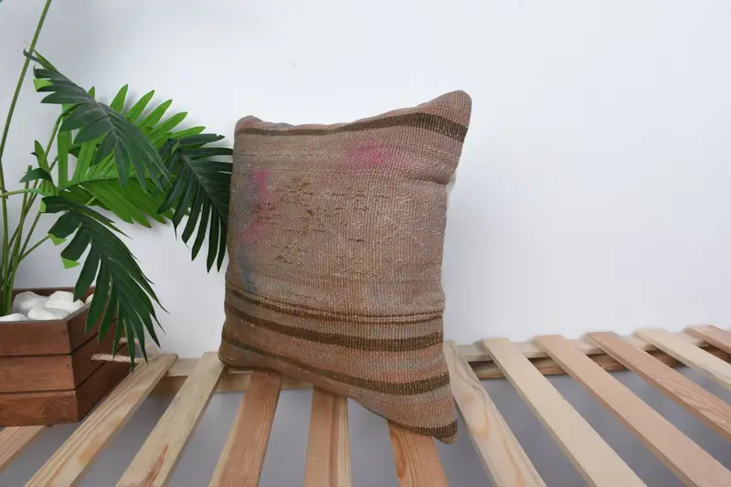 Kilim Pillow Cover, Boho Throw Pillow Case, 16x16 Brown Pillow Cover, Interior Designer Pillow, Cushion, One Of A Kind Pillow Case, Pillow for Sofa - 5