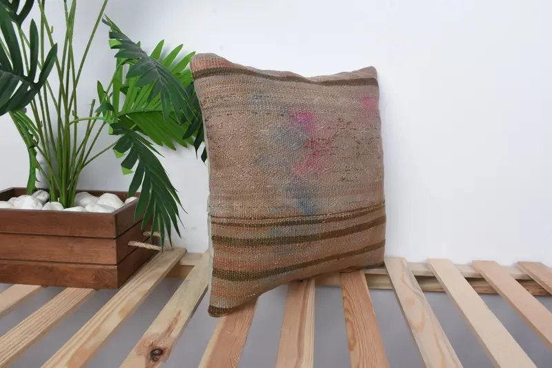 Kilim Pillow Cover, Boho Throw Pillow Case, 16x16 Brown Pillow Cover, Interior Designer Pillow, Cushion, One Of A Kind Pillow Case, Pillow for Sofa - 4