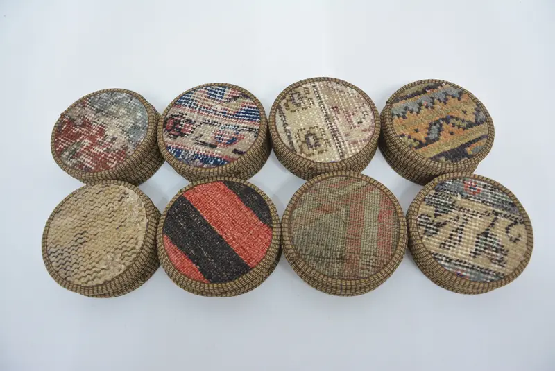 Unique Kilim Carpet Coaster, Set of Six Handmade Table Coasters