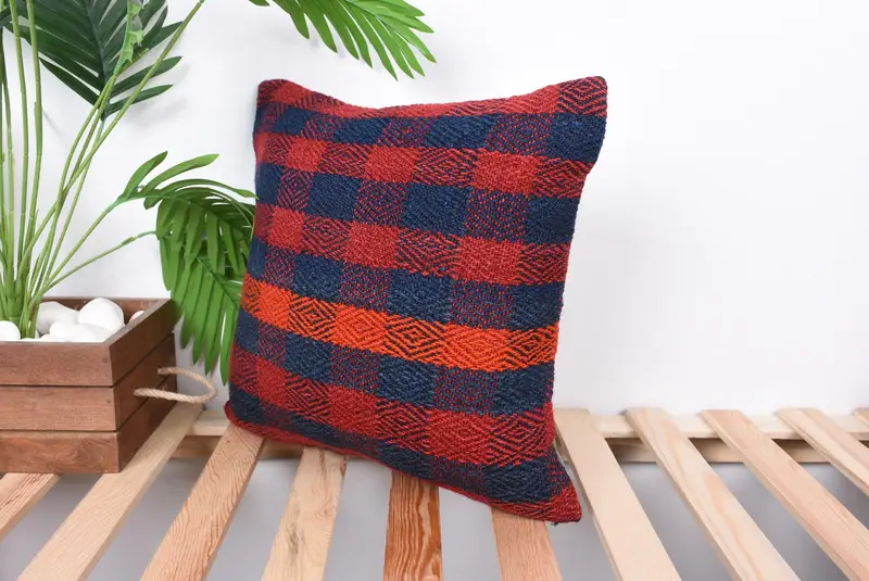 Ethnic Pillow, Handmade Kilim Cushion, Cushion, Comfy Throw Pillow Cover, Vintage Pillow, Interior Designer Pillow, 16x16 Red Pillow Case - 5