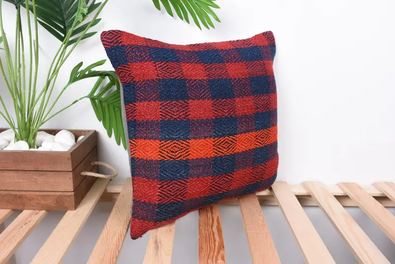 Ethnic Pillow, Handmade Kilim Cushion, Cushion, Comfy Throw Pillow Cover, Vintage Pillow, Interior Designer Pillow, 16x16 Red Pillow Case - 4