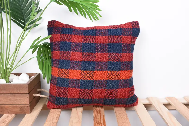 Ethnic Pillow, Handmade Kilim Cushion, Cushion, Comfy Throw Pillow Cover, Vintage Pillow, Interior Designer Pillow, 16x16 Red Pillow Case - 1