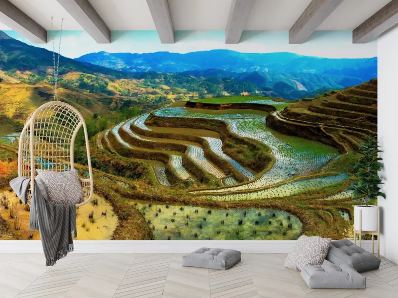 Baskılı Duvar Kağıdı: Banaue Pirinç Tarlaları Doğa Manzarası