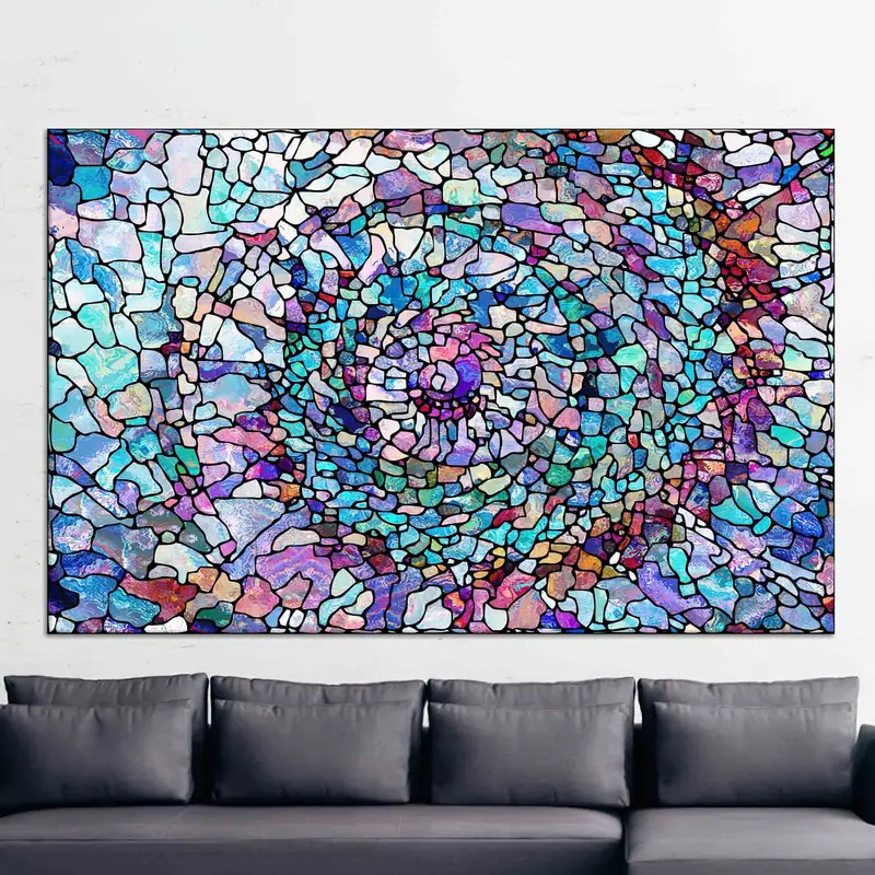 Spirituelle farbenfrohe zeitgenössische Leinwand: Trendiges bedrucktes Kunstpanel