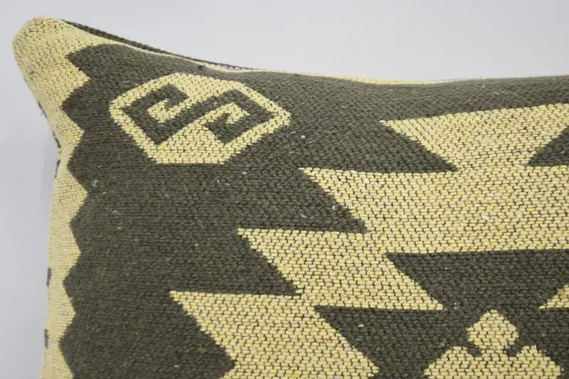Tribal Pillow Sham, Cotton Cushion Case, Turkish Pillow, Pillow, Kilim Pillow, 16x24 Yellow Pillow, Turkish Kilim Pillow, Neutral Throw Pillow Sham - 2