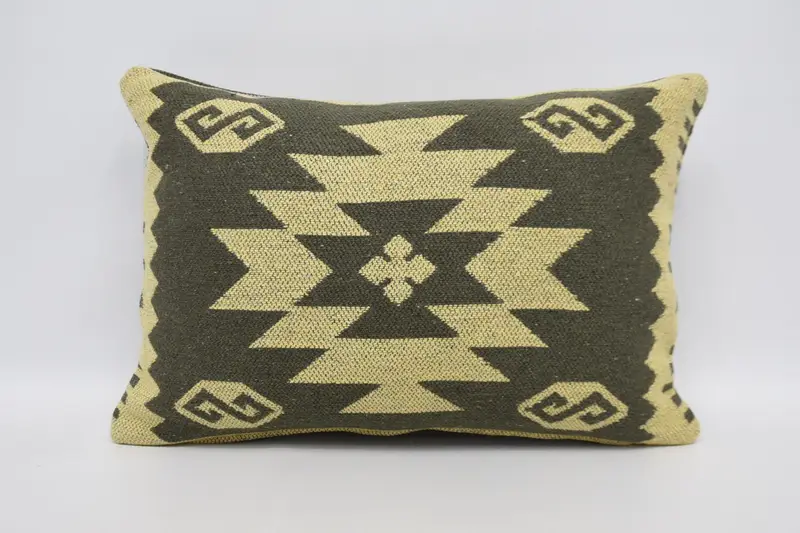 Tribal Pillow Sham, Cotton Cushion Case, Turkish Pillow, Pillow, Kilim Pillow, 16x24 Yellow Pillow, Turkish Kilim Pillow, Neutral Throw Pillow Sham - 1