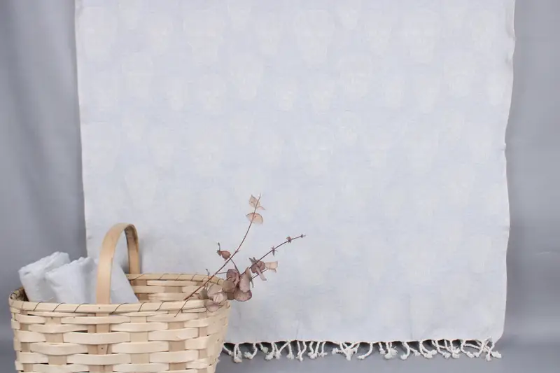 Organic Turkish Beach Towel Light Gray Skull Pattern, 36x67 Inches