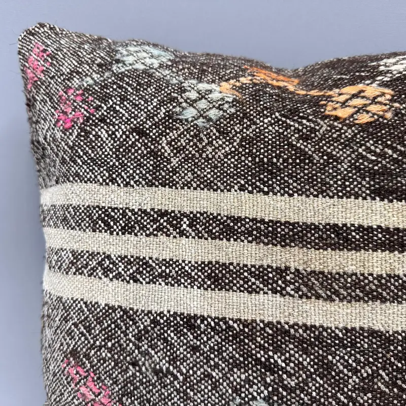 Pillow Cover, Bolster Throw Pillow Case, Kilim Pillow, Vintage Kilim Pillow, Kilim Pillow Cover, 18x18 Brown Cushion Case - 5