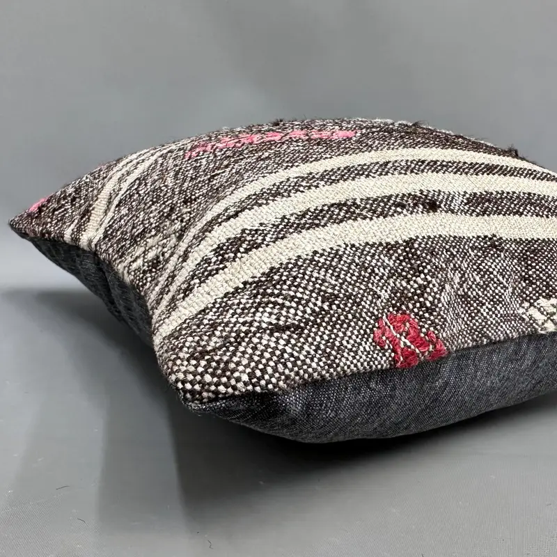 Pillow Cover, Bolster Throw Pillow Case, Kilim Pillow, Vintage Kilim Pillow, Kilim Pillow Cover, 18x18 Brown Cushion Case - 6