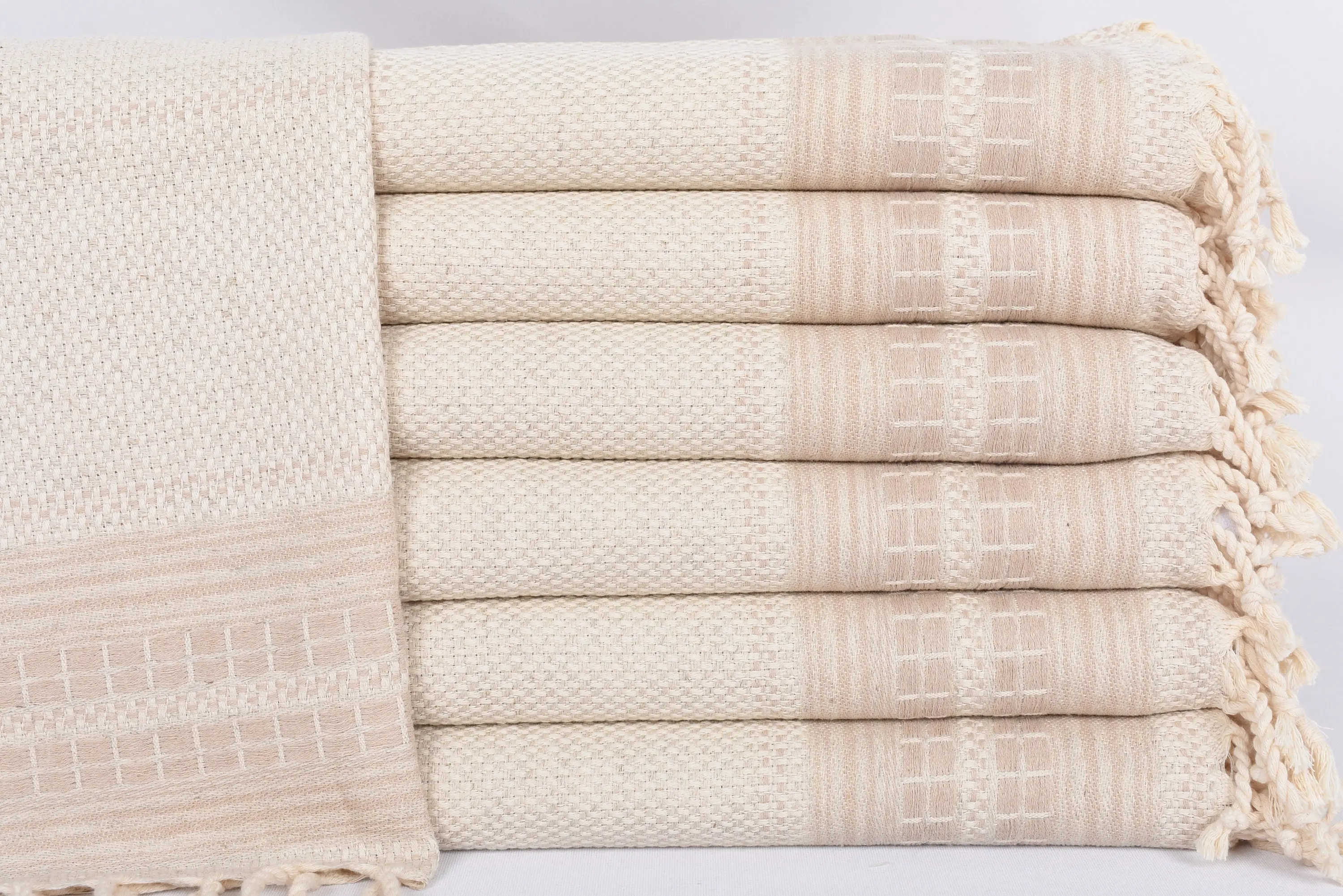 Monogram Kitchen Towel, 40x20 Light Beige Striped Dish Towel, Turkish - 1