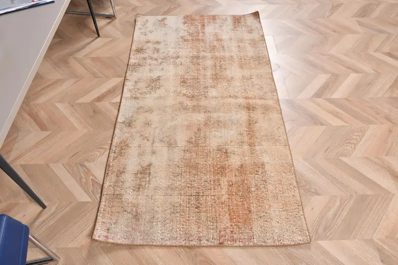 Vintage Oushak Kleiner Teppich 2,8x5,2 ft (85x160 cm), türkischer brauner Ikat-Teppich - 1