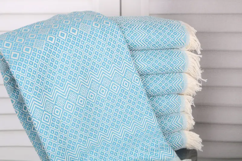 Housewarming Gift Turkish Beach Towel Personalized Blue Cotton, 40x71 Inches