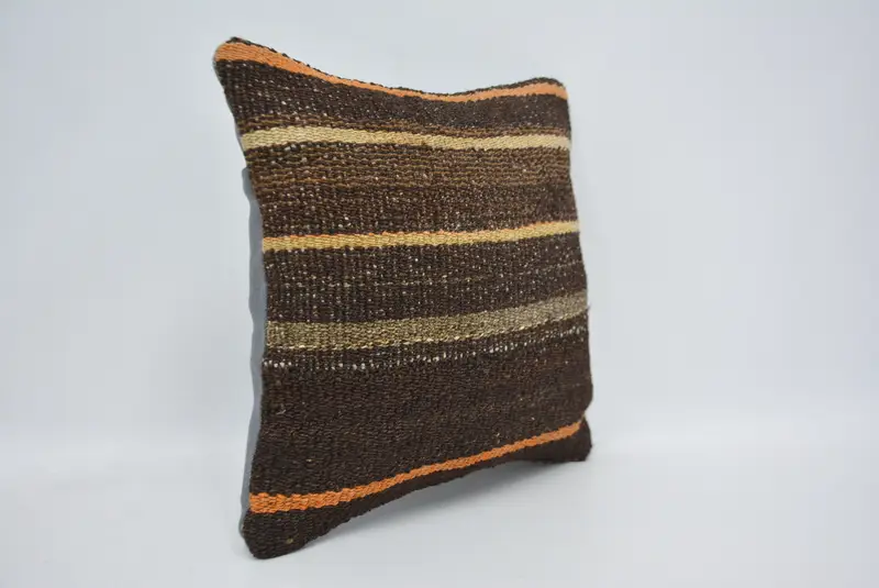 Anatolian Pillow Cover, Pillow Case, Floor Pillow Sham, 14x14 Brown Cushion Case, Ethnical Kilim Rug Pillow, Kilim Cushion Sham, Boho Pillow - 3