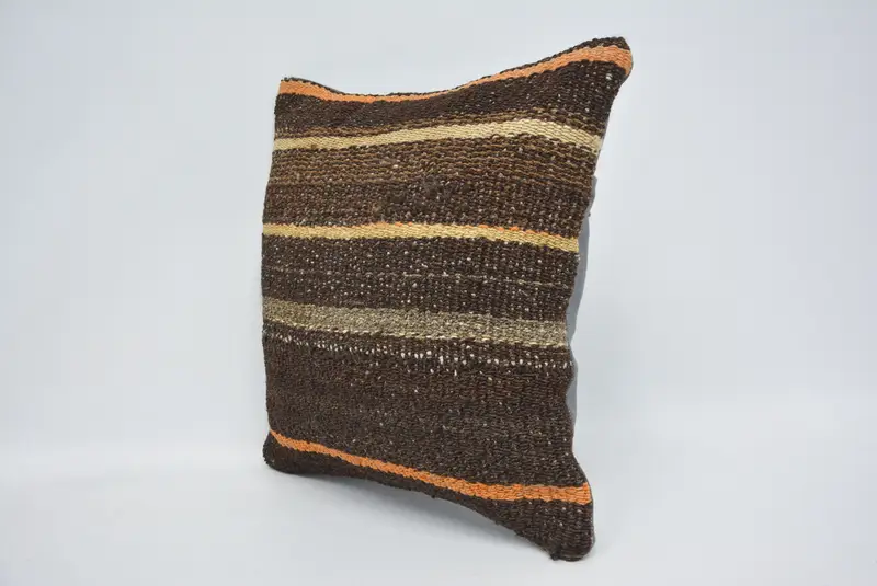 Anatolian Pillow Cover, Pillow Case, Floor Pillow Sham, 14x14 Brown Cushion Case, Ethnical Kilim Rug Pillow, Kilim Cushion Sham, Boho Pillow - 4