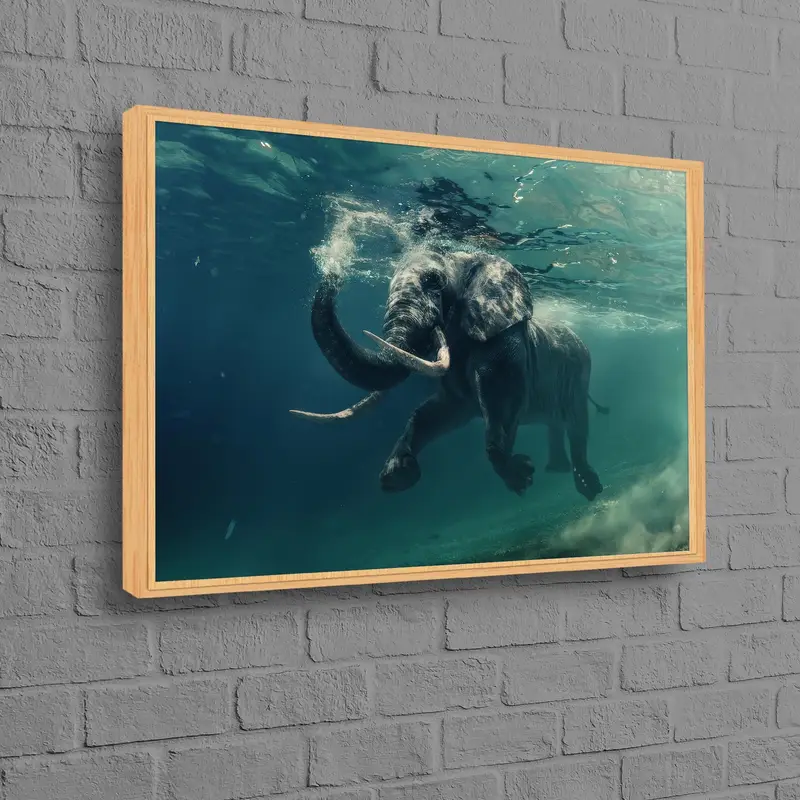 Moderno lienzo de elefante nadando bajo el agua para habitación y oficina de niños