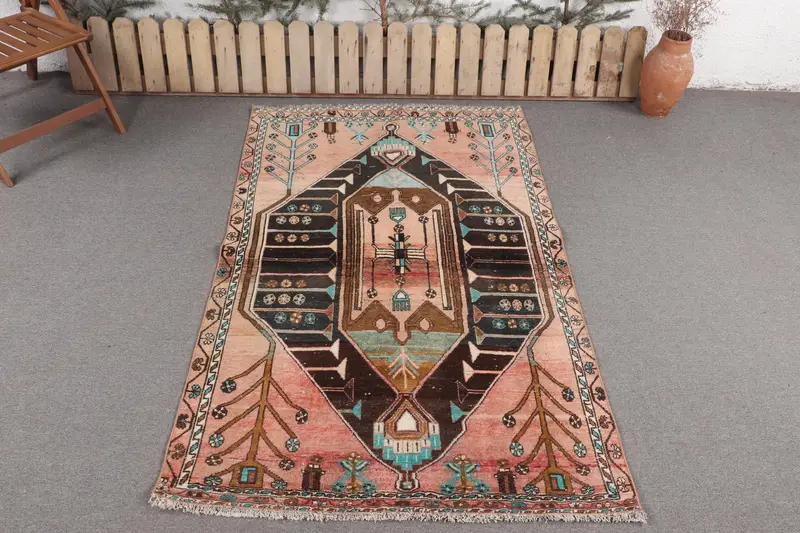 Alfombra hecha a mano en negro y azul, 1,1x1,8m diseño abstracto