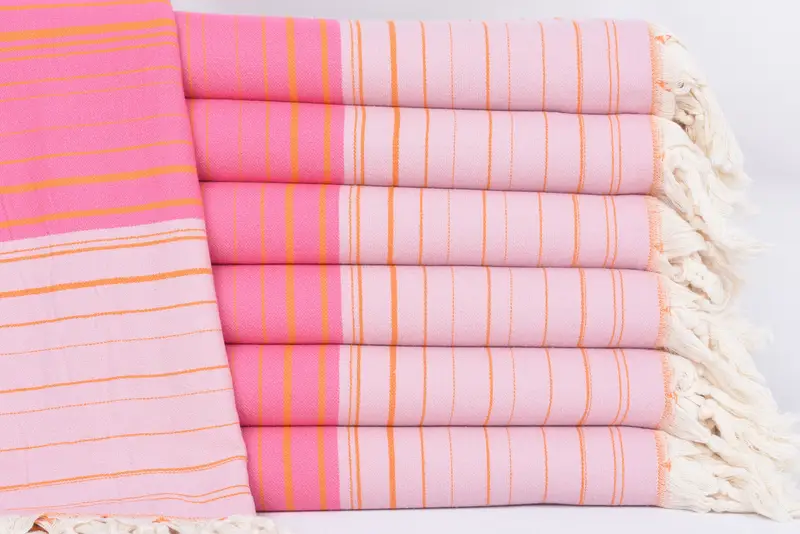 Turkish Cotton Towel Orange-Fuchsia Stripes, Bath, 70x40 Inches