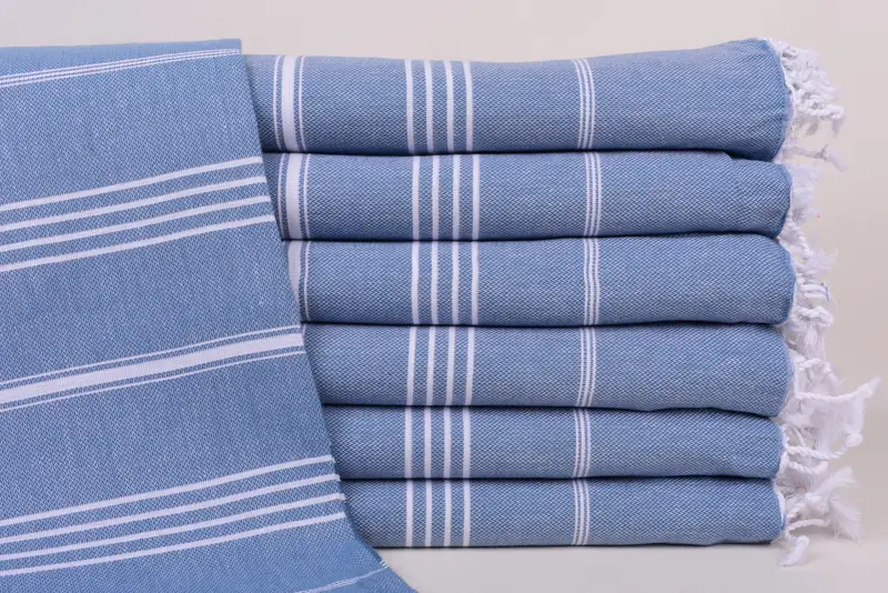 Light Petrol Striped Turkish Organic Cotton Towel, 70x40 Inches
