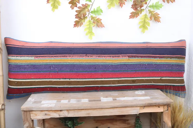 Handmade Pillow Sham, Cushion, Throw Kilim Pillow, Kilim Cushion Sham, Interior Designer Pillow, 16x48 Blue Cushion Cover - 2