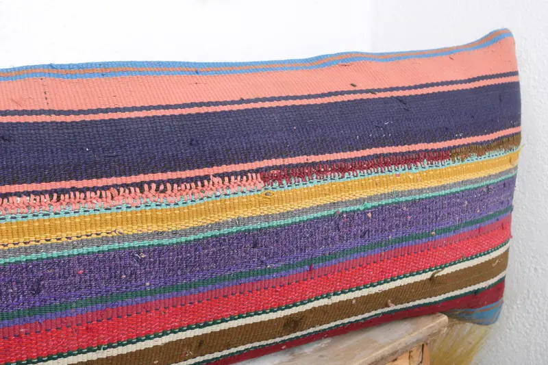 Handmade Pillow Sham, Cushion, Throw Kilim Pillow, Kilim Cushion Sham, Interior Designer Pillow, 16x48 Blue Cushion Cover - 4