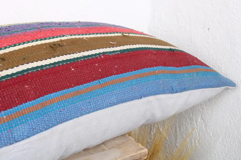 Handmade Pillow Sham, Cushion, Throw Kilim Pillow, Kilim Cushion Sham, Interior Designer Pillow, 16x48 Blue Cushion Cover - 5