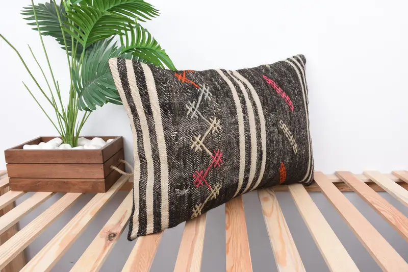 Pillow, Boho Throw Pillow Case, Vintage Pillow, Antique Pillows, Bed Cushion Cover, Handwoven Cushion, Pillow for Couch, 16x24 Brown Cushion Cover - 4