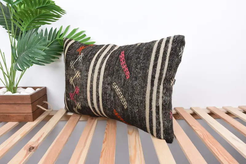 Pillow, Boho Throw Pillow Case, Vintage Pillow, Antique Pillows, Bed Cushion Cover, Handwoven Cushion, Pillow for Couch, 16x24 Brown Cushion Cover - 5