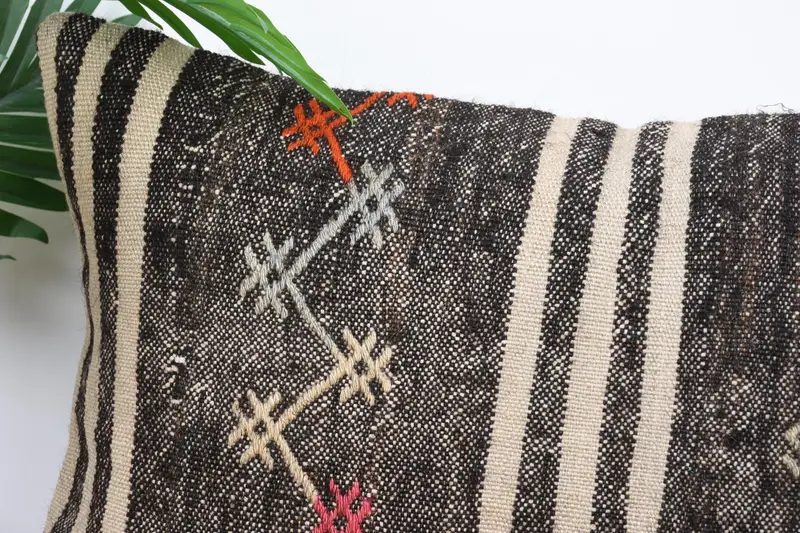 Pillow, Boho Throw Pillow Case, Vintage Pillow, Antique Pillows, Bed Cushion Cover, Handwoven Cushion, Pillow for Couch, 16x24 Brown Cushion Cover - 2
