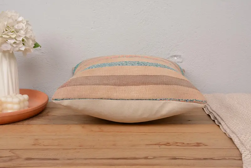Christmas Cushion Cover, Pillow, Pillow for Couch, Ethnical Kilim Rug Pillow, 16x16 Beige Cushion Case, Vintage Kilim Pillow - 5