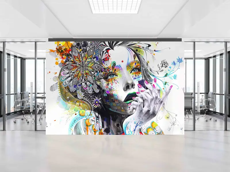 Zarif Mekanlar için Modern Soyut Kadın Portresi Baskılı Duvar Kağıdı