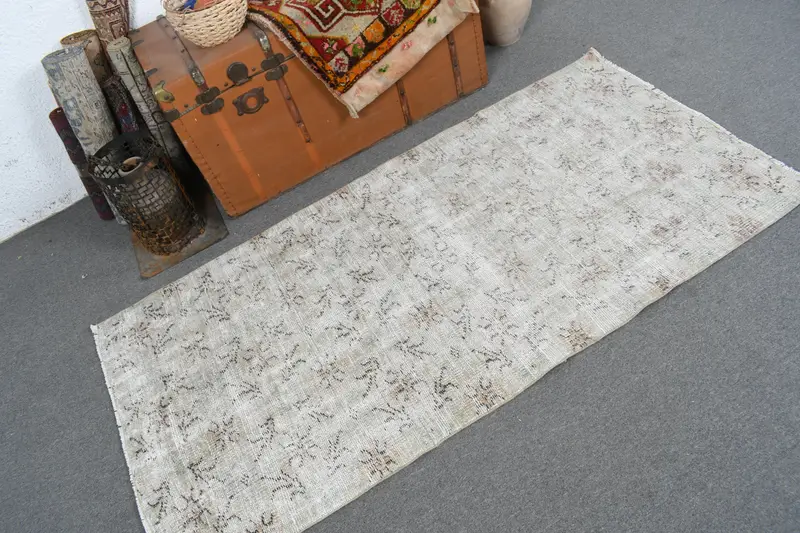 2.9x6 ft Rug, Turkish Vintage Rug, Gray Wool Rug