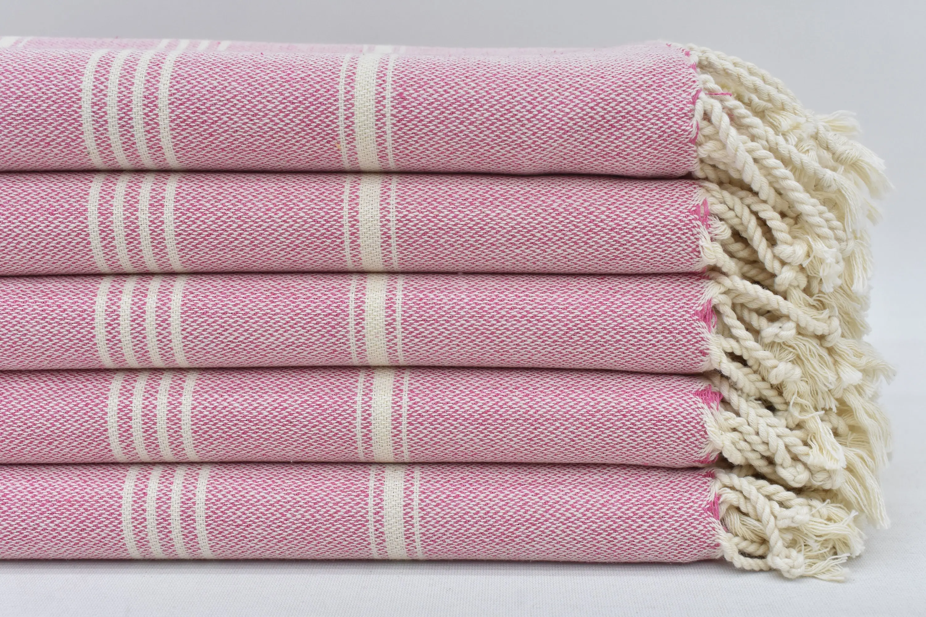 Personalized Turkish Beach Towel Organic Cotton Fuchsia Striped, 70x40 Inches - 1