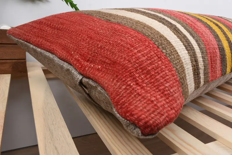 Bench Cushion Cover, Turkish Kilim Pillow, 16x48 Red Pillow Cover, Ethnical Kilim Rug Pillow, Kilim Pillow Cover, Pillow Cover - 6