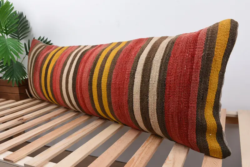 Bench Cushion Cover, Turkish Kilim Pillow, 16x48 Red Pillow Cover, Ethnical Kilim Rug Pillow, Kilim Pillow Cover, Pillow Cover - 5