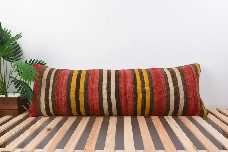 Bench Cushion Cover, Turkish Kilim Pillow, 16x48 Red Pillow Cover, Ethnical Kilim Rug Pillow, Kilim Pillow Cover, Pillow Cover - 1