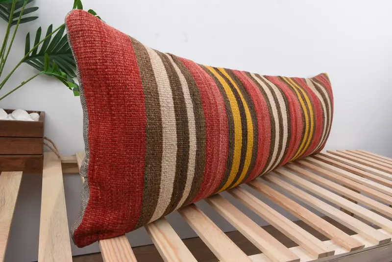 Bench Cushion Cover, Turkish Kilim Pillow, 16x48 Red Pillow Cover, Ethnical Kilim Rug Pillow, Kilim Pillow Cover, Pillow Cover - 4