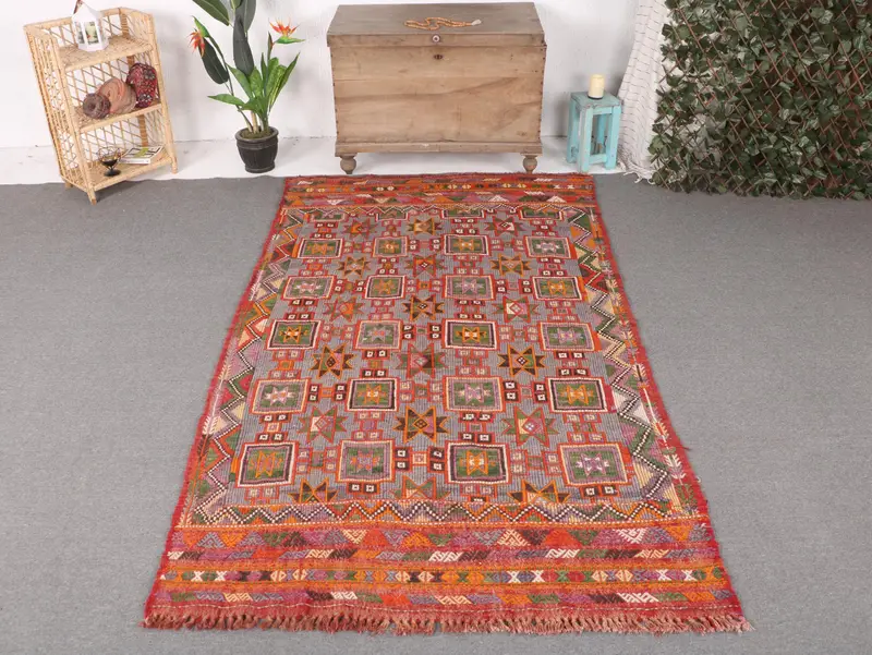 Elegant Green & Orange Persian Rug, 4,9x7,4 ft