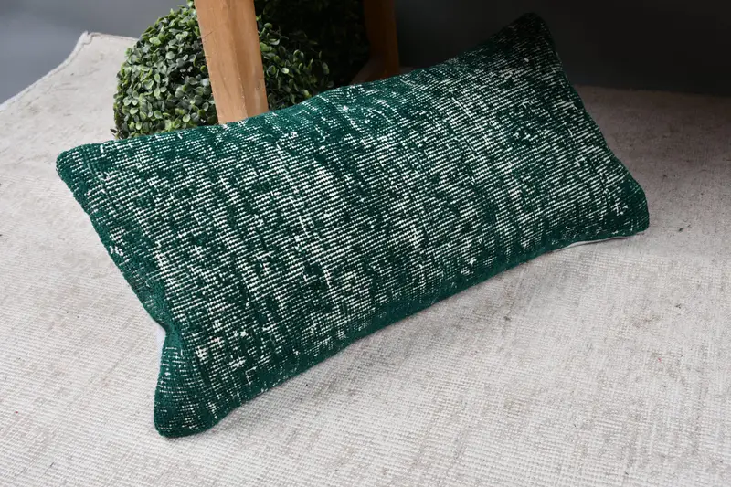 Turkish Kilim Pillow, Pillow Cover, 12x24 Green Pillow Sham, Toss Cushion, Home Decor Pillow, Decorative Throw Cushion Cover, Boho Pillow - 7