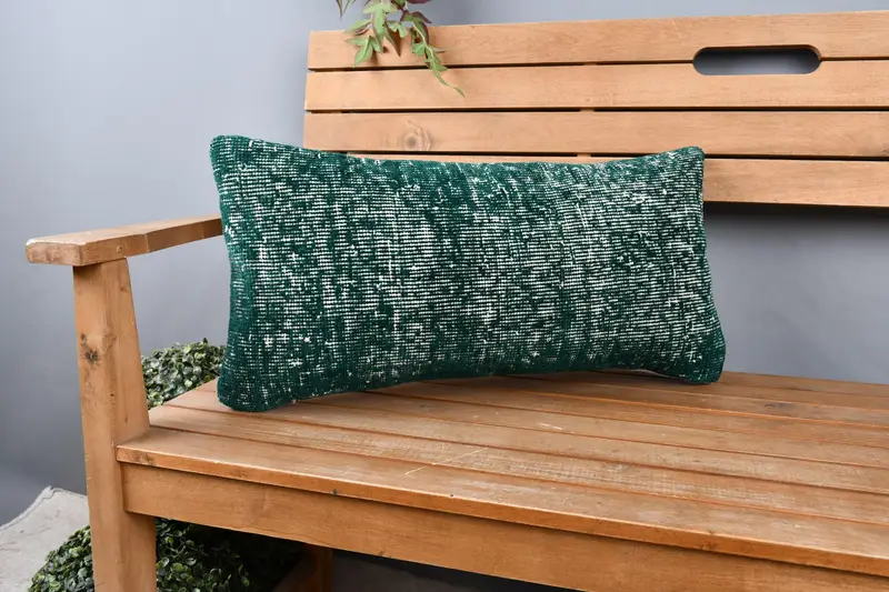 Turkish Kilim Pillow, Pillow Cover, 12x24 Green Pillow Sham, Toss Cushion, Home Decor Pillow, Decorative Throw Cushion Cover, Boho Pillow - 1