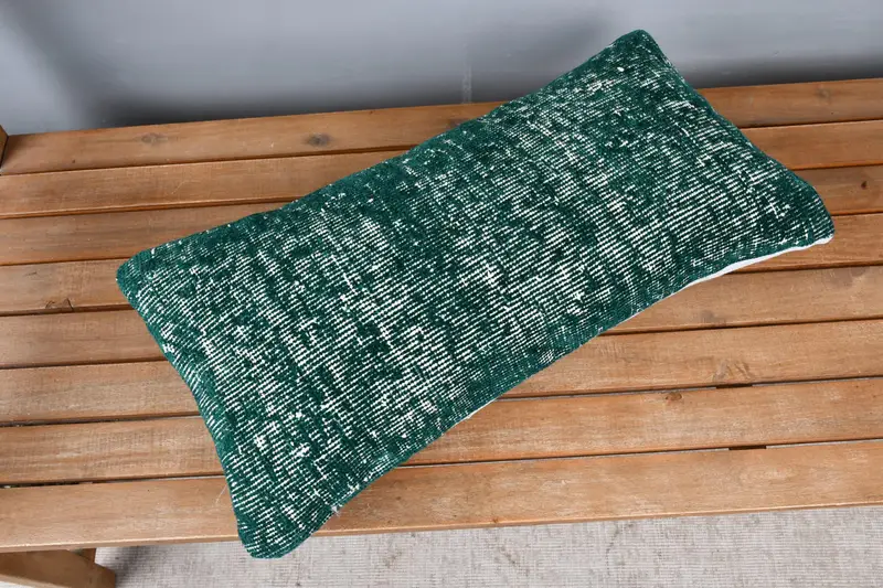 Turkish Kilim Pillow, Pillow Cover, 12x24 Green Pillow Sham, Toss Cushion, Home Decor Pillow, Decorative Throw Cushion Cover, Boho Pillow - 2