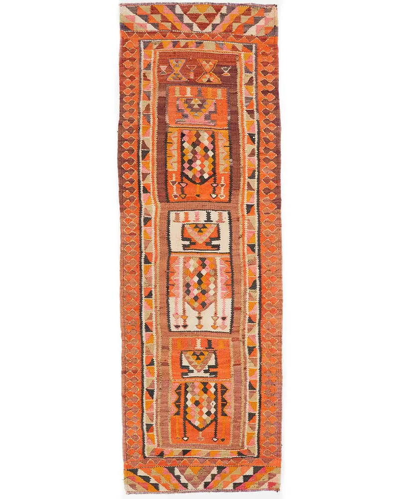 オレンジ & ブラウン ラグ、3.1x9.4 フィート ボタニカル デザイン