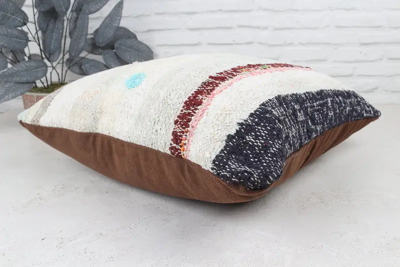 22x22 White Pillow Case, Bed Cushion Case, Cushion Case, Boho Throw Pillow Case, Turkish Kilim Pillow, Turkish Pillow, Vintage Kilim Pillow - 7