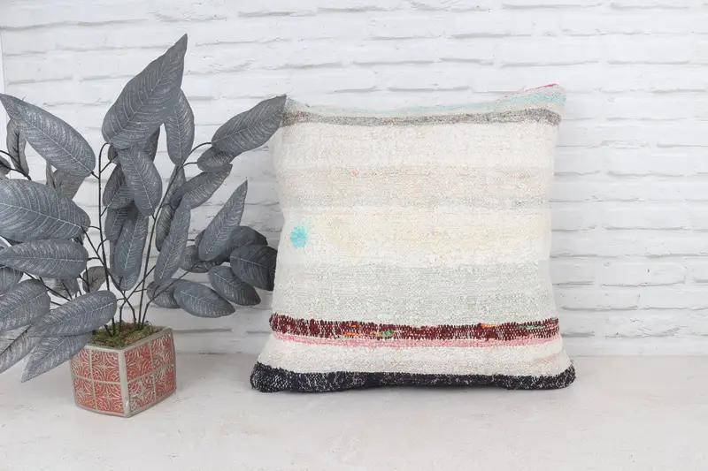 22x22 White Pillow Case, Bed Cushion Case, Cushion Case, Boho Throw Pillow Case, Turkish Kilim Pillow, Turkish Pillow, Vintage Kilim Pillow - 1