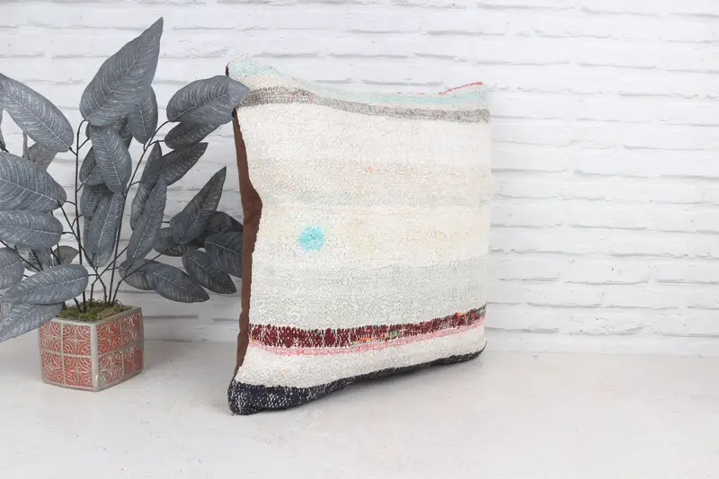 22x22 White Pillow Case, Bed Cushion Case, Cushion Case, Boho Throw Pillow Case, Turkish Kilim Pillow, Turkish Pillow, Vintage Kilim Pillow - 4